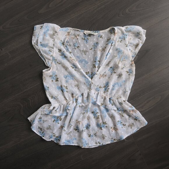 Stradivarius Sheer Floral Top - Picture 1 of 4